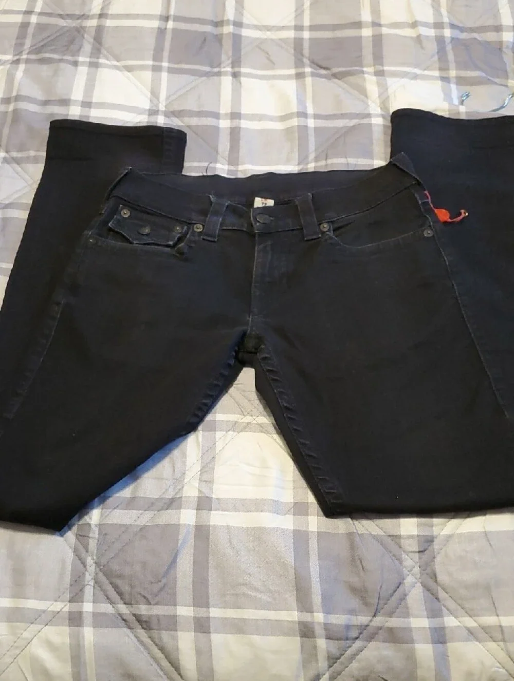 True Religion Men's Straight Jeans in Black with Red Accent